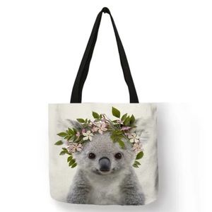 Eco-Friendly Baby Koala Bear with Flower Wreath Folding Tote Bag